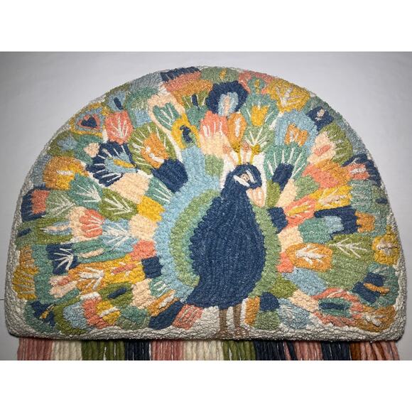 Hanging Boho Wall Art Yarn Woven Peacock Fringe Multi Colored Fabric Wal… - Picture 4 of 9